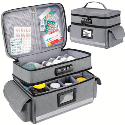 Lockable Medicine Organizer Bag with Combination Lock, Double-Layer Large Capacity Pill Bottle Storage Case for Prescription Bottles First
