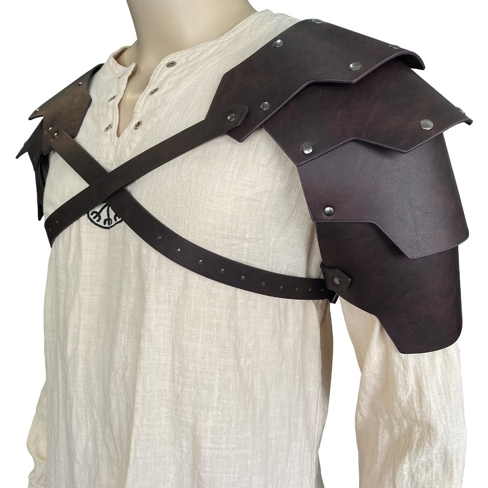 Medieval Shoulder Armor Double Pauldron for Men & Women – Embossed PU Faux Leather Warrior Pauldrons for Halloween LARP Cosplay Renaissance