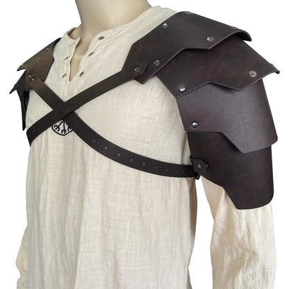 Medieval Shoulder Armor Double Pauldron for Men & Women – Embossed PU Faux Leather Warrior Pauldrons for Halloween LARP Cosplay Renaissance