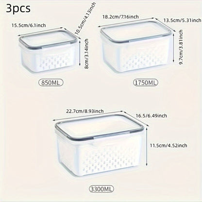 Storage Containers with Lids, Six-Piece Drain Basket Set with Two Boxes, Two Lids and Two Capacity Sizes