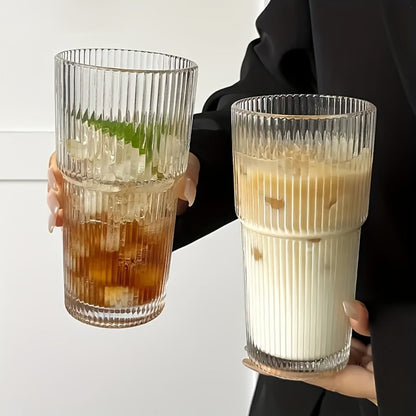Striped Drinking Glasses with Lids and Glass Straws, 19-Ounce Tumblers in Two- or Four-Piece Sets