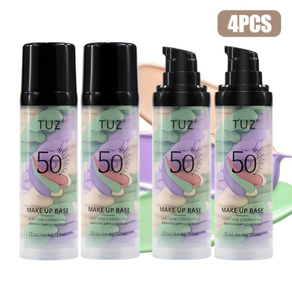 BB Cream Barrier Cream Set 4pcs Tri-Color Light Texture Natural Finish Anti-Smudge Glycerin for Makeup, Travel and Everyday Vanity Use
