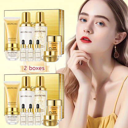 Skincare Gift Set for Women 9pcs Golden Luxury Kit, Niacinamide Collagen Hyaluronic Acid Daily Facial Care Premium Birthday Holiday Gift