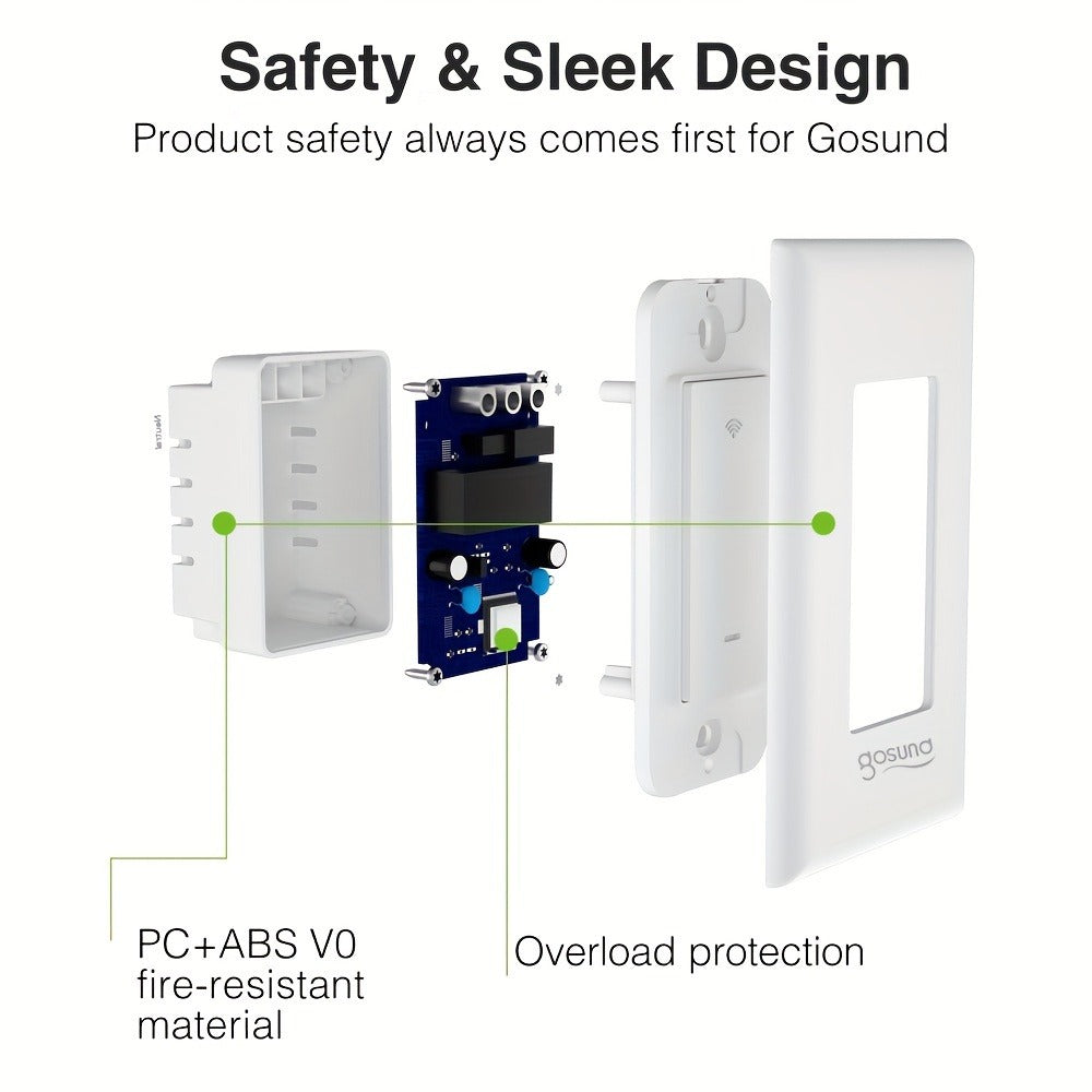 White Single-Pole and 3-Way WiFi Wall Switch in One-, Two- or Four-Piece Packs with App, Voice and Timer Control