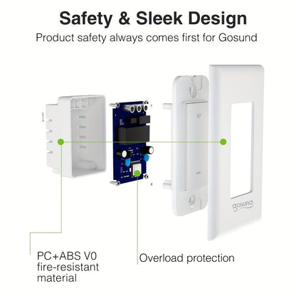 White Single-Pole and 3-Way WiFi Wall Switch in One-, Two- or Four-Piece Packs with App, Voice and Timer Control