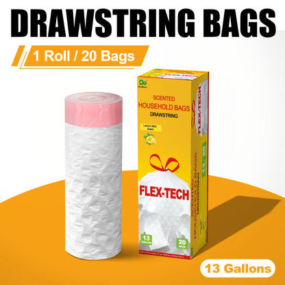 13-Gallon Scented Drawstring Trash Bags in White with Pink Ties and 20, 55, 110 or 165-Count Packs