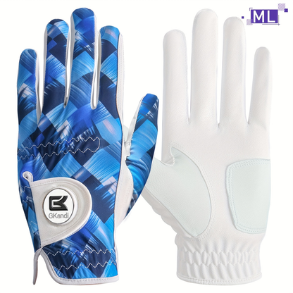 Men's Golf Glove Left Hand with Ball Marker – Breathable All Weather Grip, Hook & Loop Closure, Sizes S M ML L XL, USA Flag, Blue & White