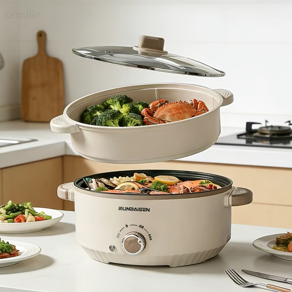 Electric Hot Pot Portable Electric Wok, Non-Stick Coating, Triple Power Control, Multi-Functional Stewpot for Hotpot