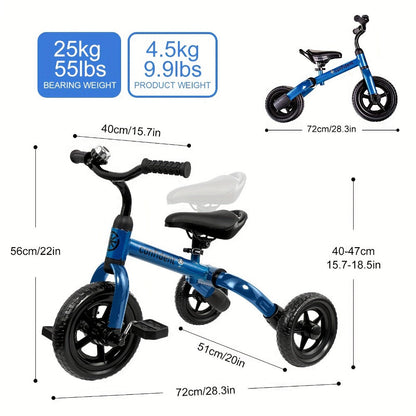 3-in-1 Toddler Tricycle & Balance Bike for Kids Ages 2-5, Folding Trike with Adjustable Seat & Removable Pedals