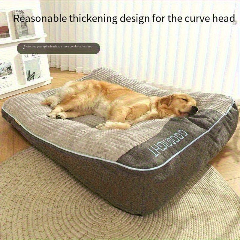 Gray Rectangular Dog Bed with Thick Polyester Fiber Cushion, Four Size Options and Included Grooming Tool