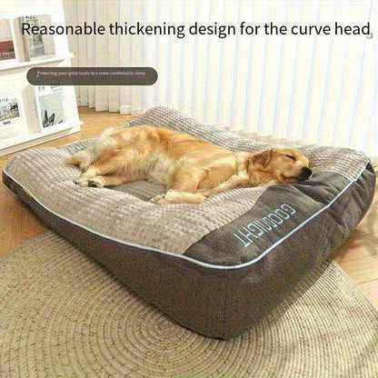 Gray Rectangular Dog Bed with Thick Polyester Fiber Cushion, Four Size Options and Included Grooming Tool
