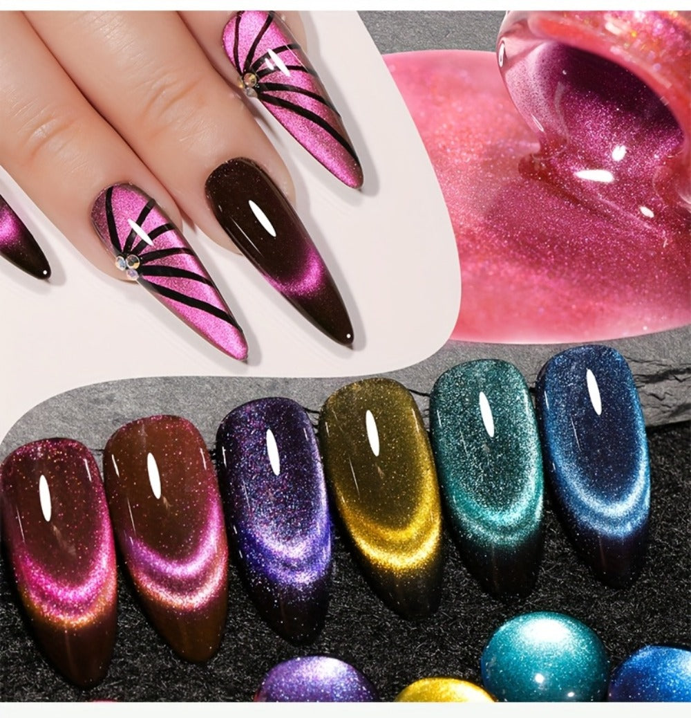 Dopamine Cat Eye Gel Polish Set with Six Magnetic Colors and Photo Frame Bottles for UV LED Nail Art