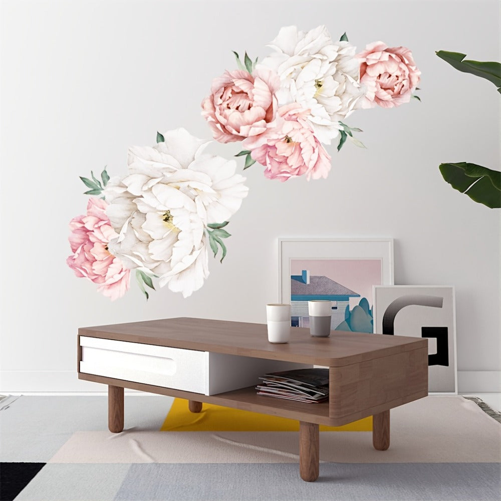 Peony Flower Window Glass Sticker – Anti-Collision Waterproof Decorative Glass Film, European Floral Wall & Window Decal for Home Decor