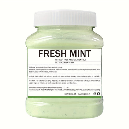Face Mask, Fresh Mint Crystal Jelly Powder 12.3 fl oz Jar with 15g-to-40ml Mixing Directions for Peel-Off Use
