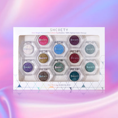 Chameleon Color-Shifting Eyeshadow Palette 12 Shades, Pearlescent Pigments Matte & Shimmer Blendable Eye Makeup Kit for Women