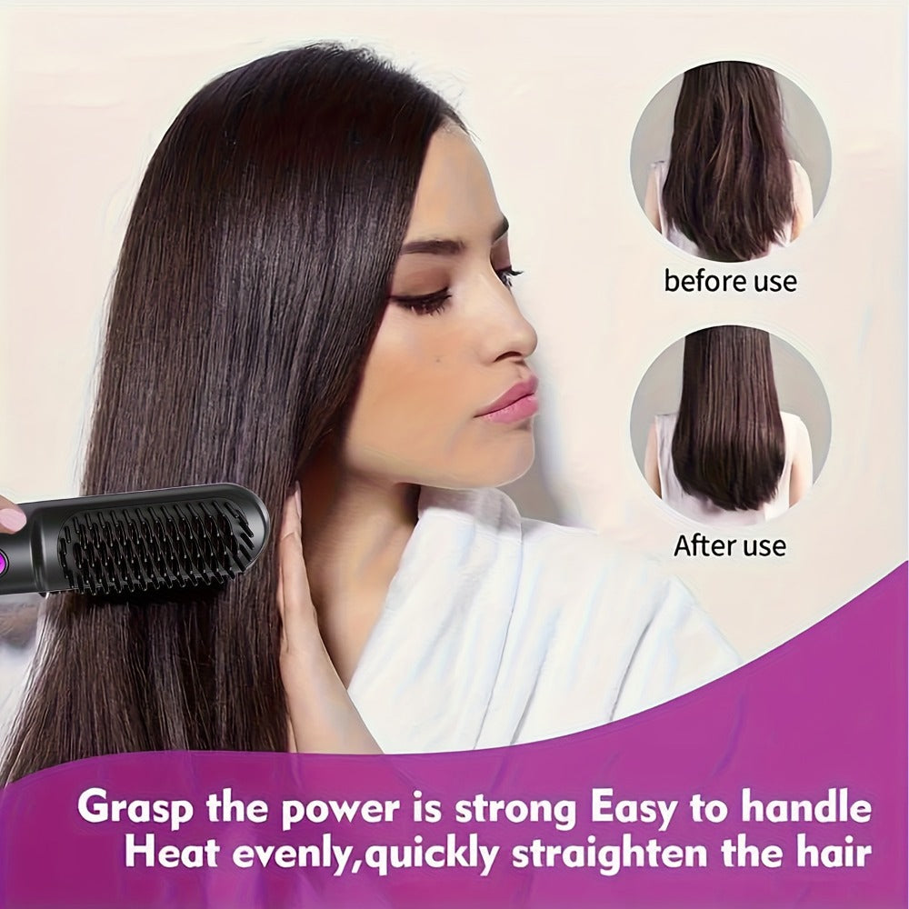 Wireless Hair Straightener Comb - Portable Cordless Straightening Brush with 3-Min Fast Heat, 3 Temp Settings 170-190°C