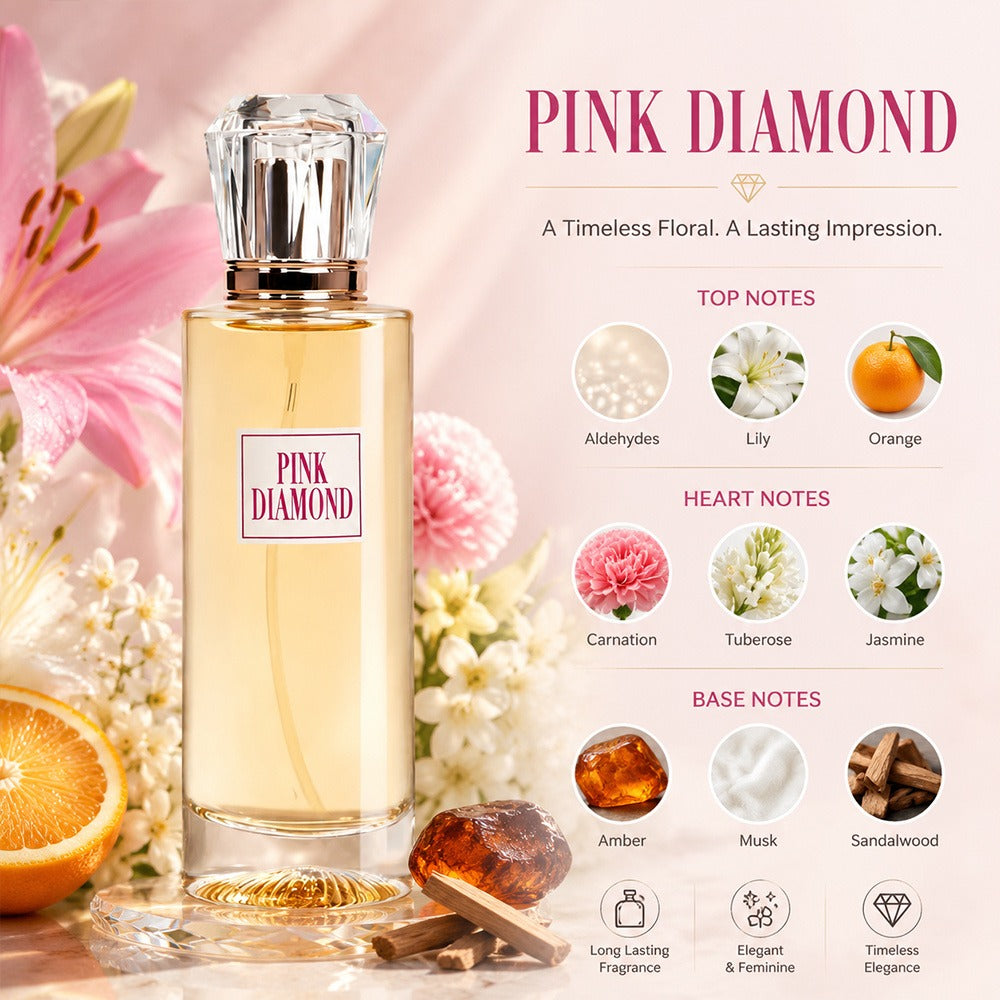 Pink Diamond Eau de Parfum Spray, 3.4 fl oz Bottle with Aldehyde, Lily and Orange Scent Notes