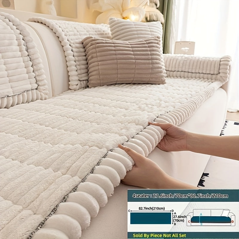Sofa Cushion Cover Plush Velvet Washable Seat Pad Wavy Edge Soft Kapok Filling for Couch Loveseat 1 2 3 4 Seater