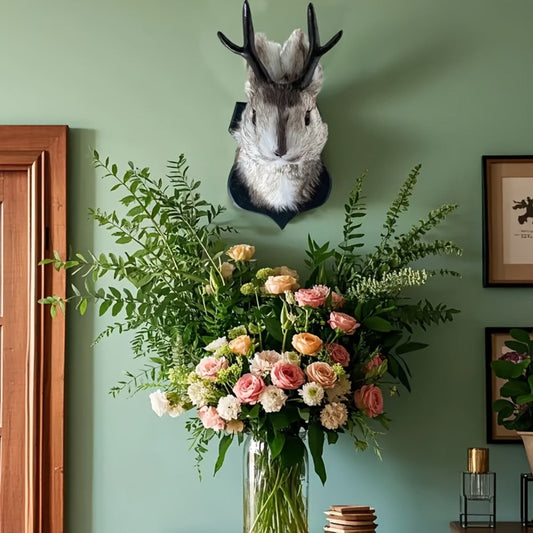 Jackalope Wall Mount Faux Taxidermy Rabbit Head with Antlers - Whimsical 3D Resin Animal Wall Art for Home