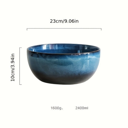 Extra Large Ceramic Bowls Set of 2, 81oz Deep Blue Salad Bowl, Ramen Noodle Soup Bowl, Stylish Durable Dinnerware for Home Kitchen