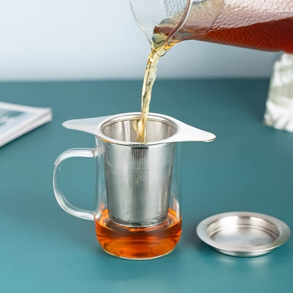 Stainless Steel Tea Strainer Set of 4 with Lid, Fine Mesh Tea Infuser with Dual Handles for Loose Leaf Tea