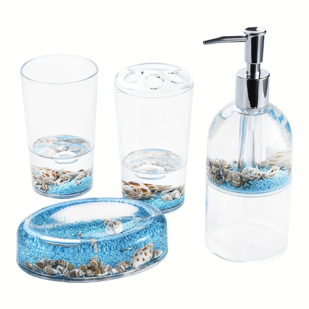 Bathroom Accessory Set 4-Piece 3D Floating Motion Acrylic Liquid Vanity Kit - Tumbler, Toothbrush Holder
