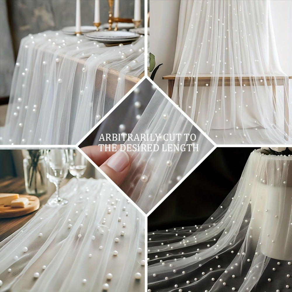 White Pearl Sheer Tulle Fabric Roll 160x300cm – Elegant Organza Mesh for Wedding Backdrop Table Skirt Window Drape Party Decoration Bridal