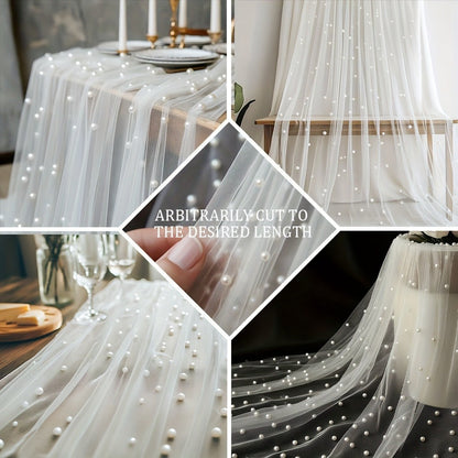 White Pearl Sheer Tulle Fabric Roll 160x300cm – Elegant Organza Mesh for Wedding Backdrop Table Skirt Window Drape Party Decoration Bridal