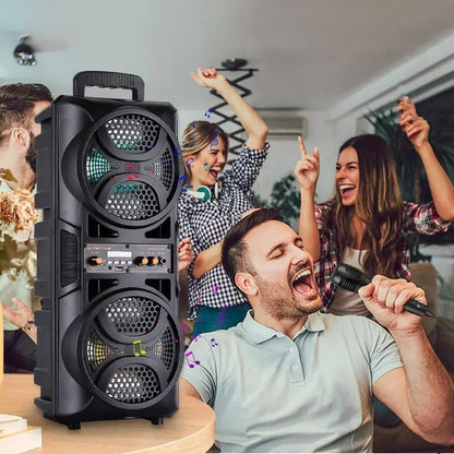 Portable PA Speaker Dual-Woofer RGB Karaoke System with 1800mAh Battery, Wired Mic and Remote