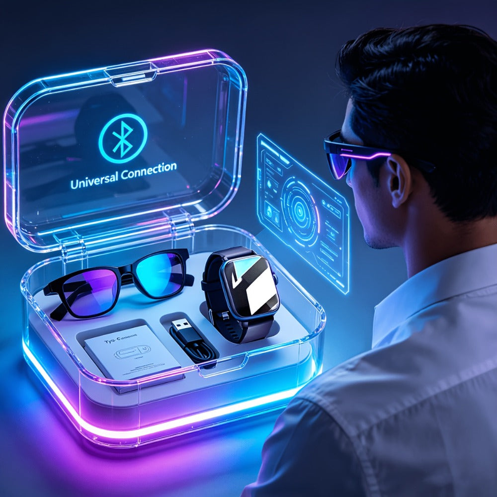 Smart Glasses and Full-Touch Smartwatch Bundle with Multi-Language Photo Translation, Calls and Music
