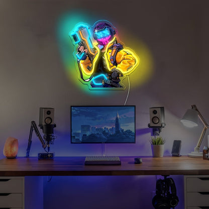 Neon Marksman LED Wall Art - UV Printed USB Powered Sniper Shooter Neon Sign for Game Room, Bar