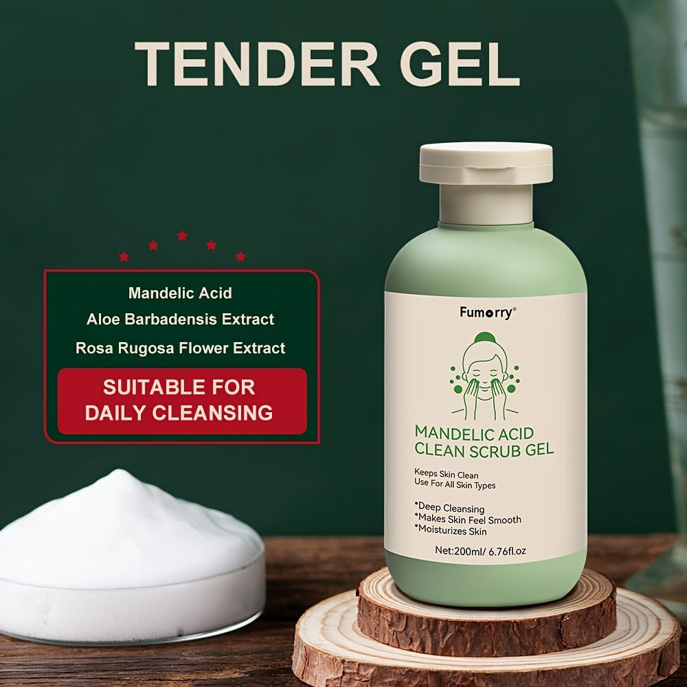 Mandelic Acid Exfoliating Gel 200ml with Aloe & Rose Extract, Deep Cleansing Pore Cleanser for Face & Body