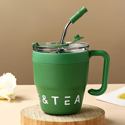 16oz Stainless Steel Straw Travel Tumbler with Handle and Clear Lid in Six Checkout Colors