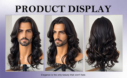 Synthetic Wig 26-Inch Men's Loose Curls with Middle Part in Seven Colors and Cap with Item-Specific Color, Length, Texture and Cap Choices