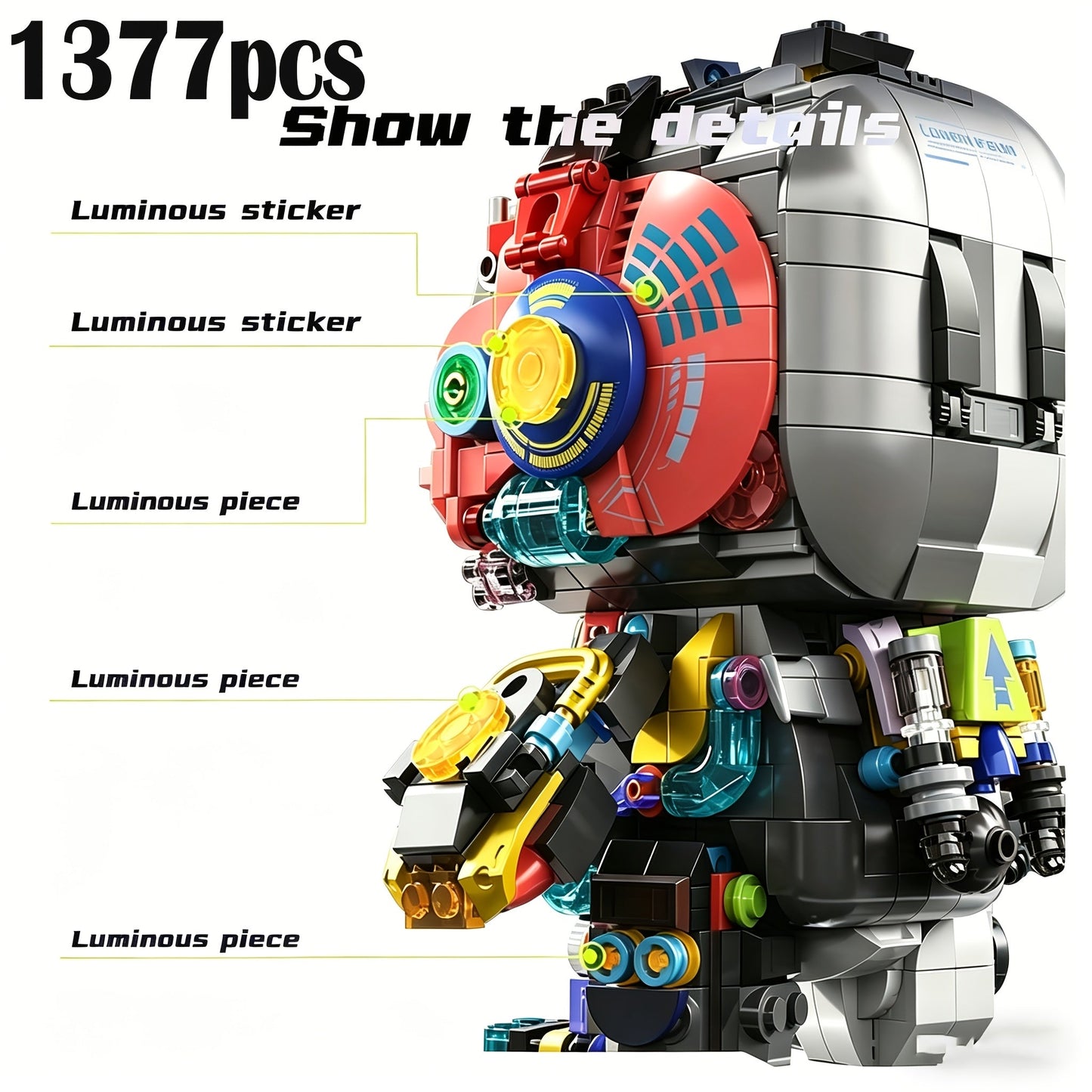 1377-Piece Mechanical Rabbit Building Block Model with Colorful Punk Styling and Rotating Limb Details
