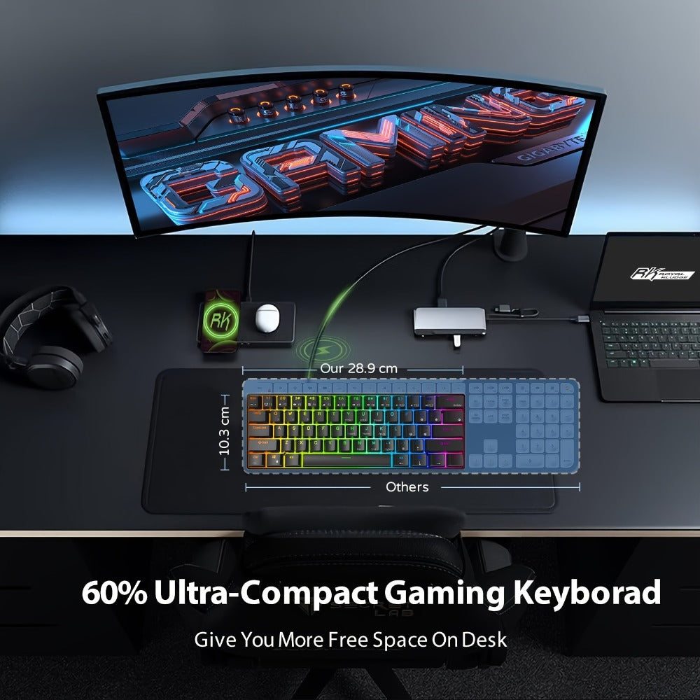 Mechanical Keyboard 61-Key Compact Wired Layout with Blue Switches, RGB Backlighting and Four Color Options