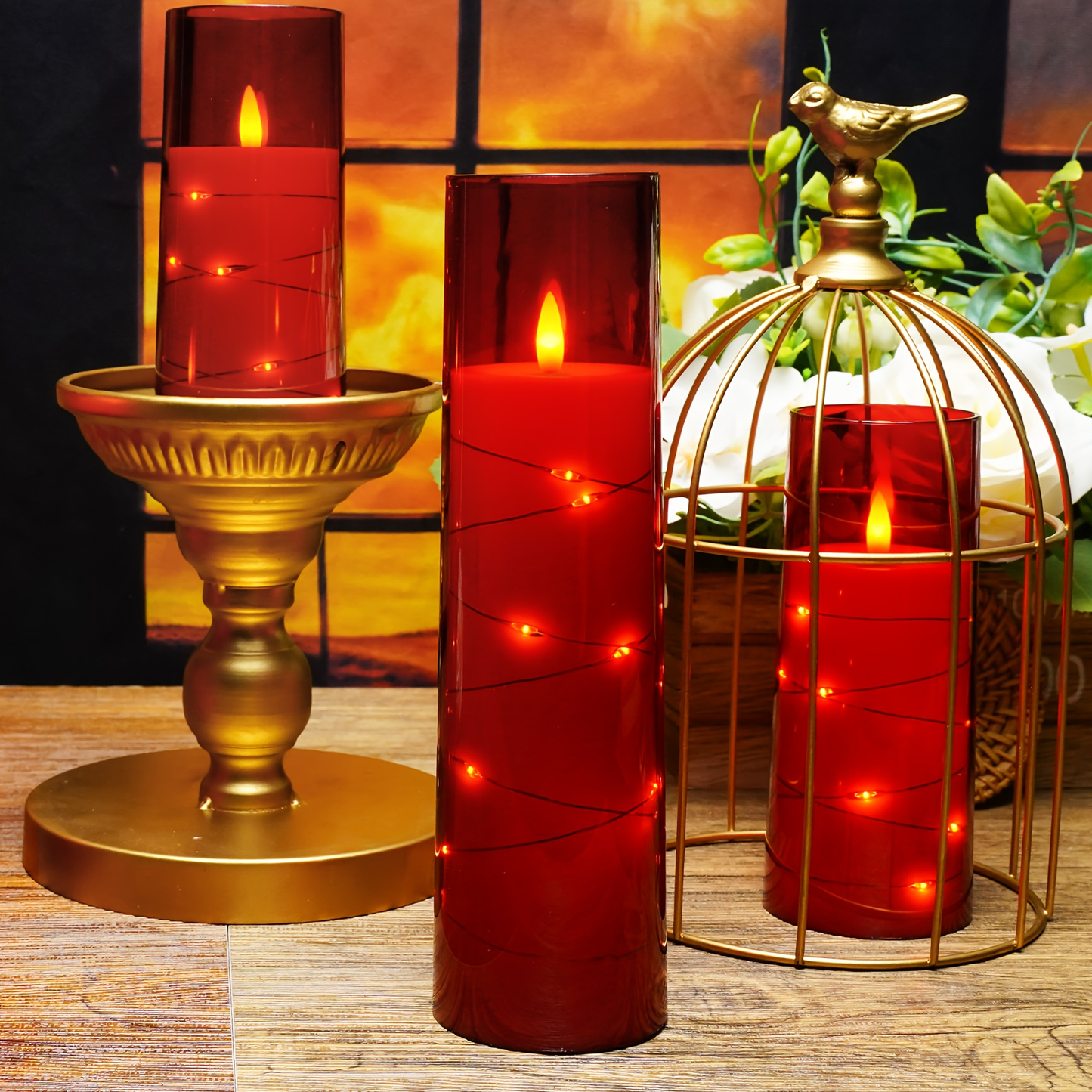 Flameless LED Candles with Remote Control Timer and Star String Lights Set of 5 or 7 Pillar Candles for Wedding Garden Home Decor