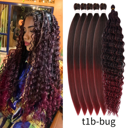 Braiding Hair Pre-Stretched 6 Packs 26 & 32 Inch Deep Curly Crochet Hair Synthetic Ombre Extensions for Box Braids Twist Braids Knotless