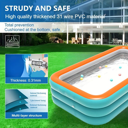 Inflatable Pool, Large Family Backyard Outdoor Summer Party Kids for Garden, Patio and Yard Use