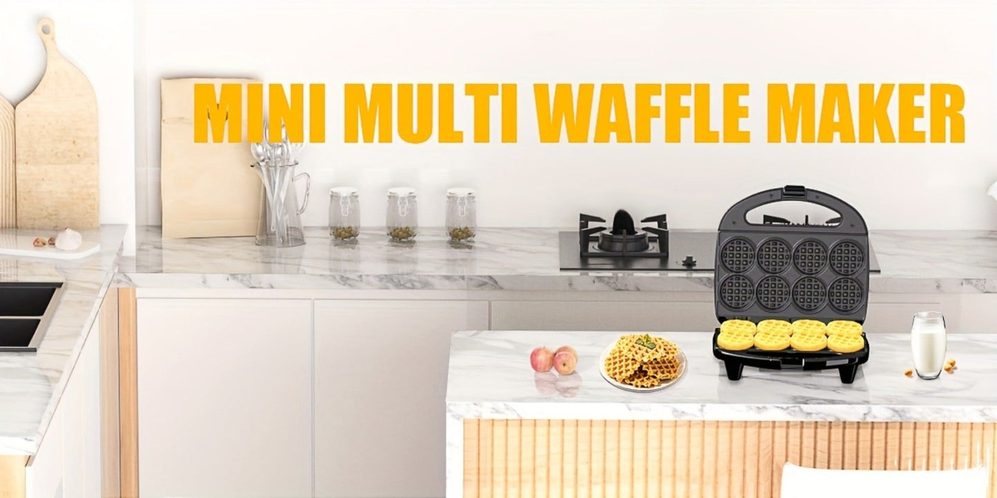 Mini Waffle Maker Machine Makes 8 Bite-Sized 2-Inch Waffles, Dual Non-Stick Aluminum Plates, Cool-Touch Handle
