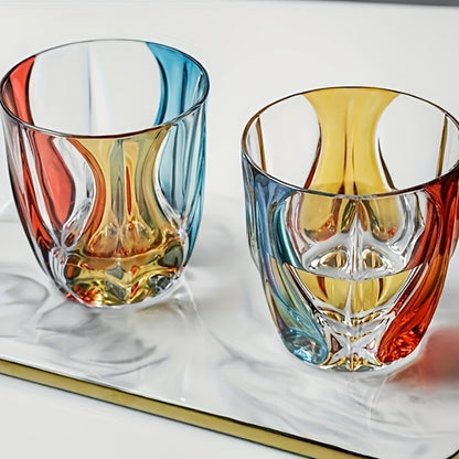 Hand-Painted Crystal Wine Glass 150ml – Czech Crystal Three-Color Luxury Short Cup for Red Wine & Whiskey – Artistic Decorative Glassware