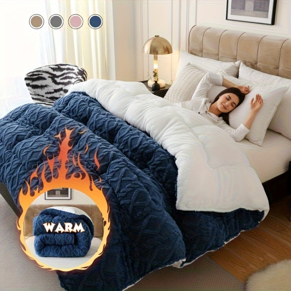 Double-Sided Plush Comforter with 400–450 GSM Pictured Weight, Four Colors and Twin XL to King Sizes