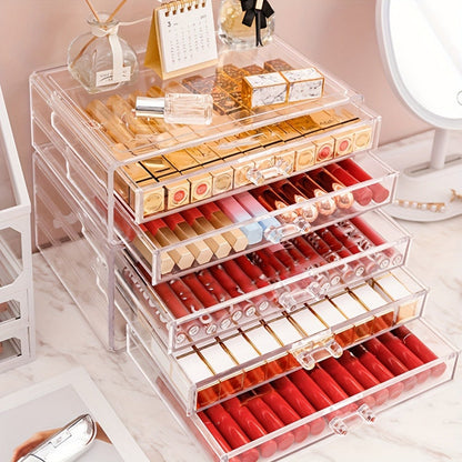 Clear Acrylic Makeup Organizer 5-Tier with Drawers Dustproof Cosmetic Storage for Lipstick Foundation Brushes Skincare