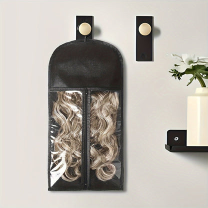Hanging Wig Storage Bags, Six-Piece Black Set with Clear Front Panels, Zippers and Integrated Hangers