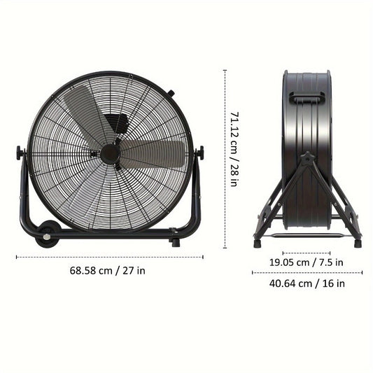 Industrial Drum Fan High Velocity Floor Fan 24 30 Inch, 3-Speed Metal Air Circulator 360 Tilt Casters ETL Listed