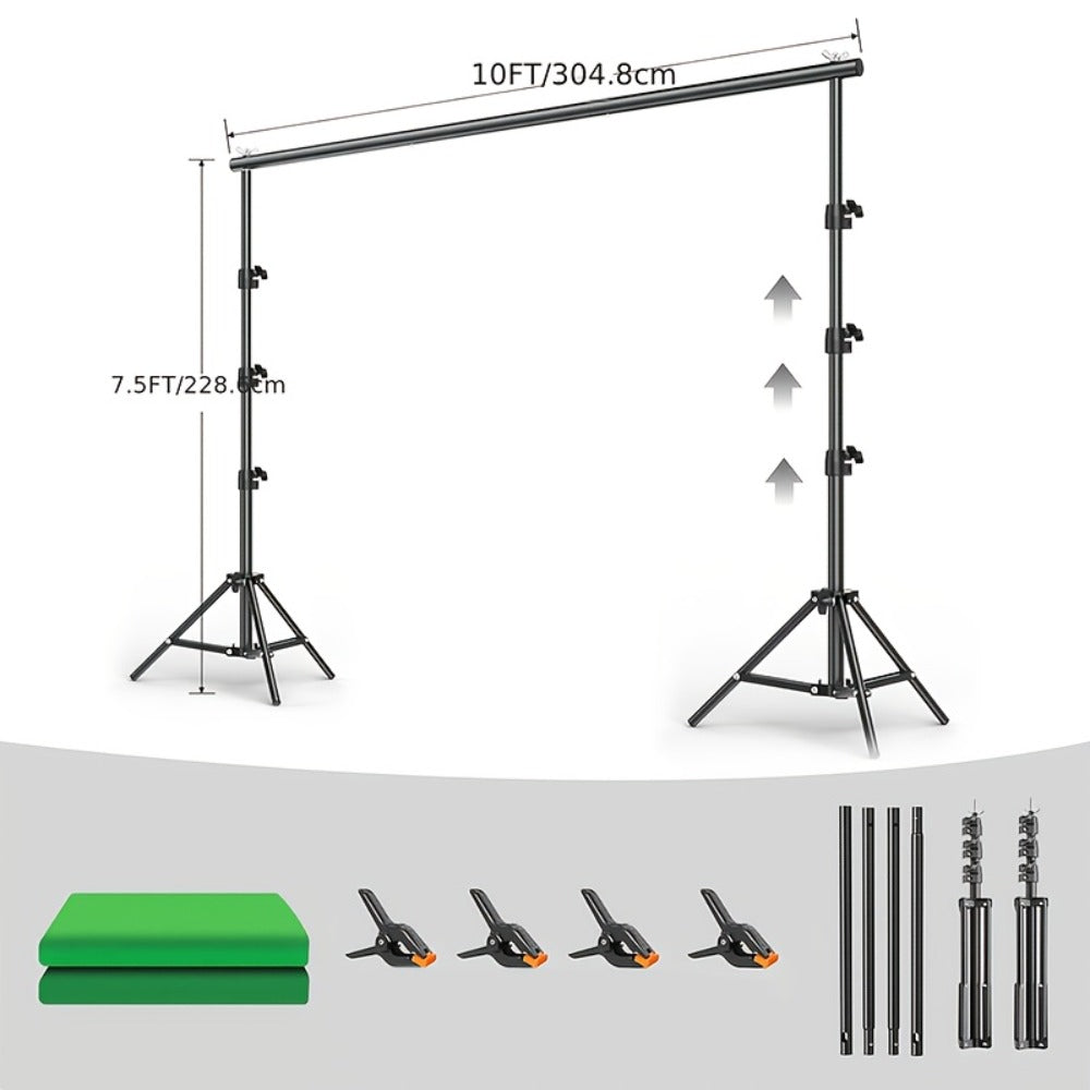 Green Screen Backdrop with Stand Kit 10x10Ft Chroma Key Background 7.5x10Ft Portable Stand with Carrying Bag 4 Clamps for Photoshoot