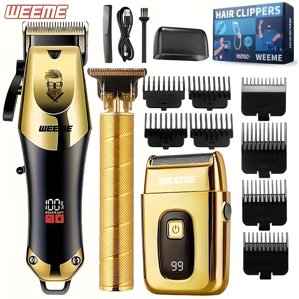 Hair Clipper Set for Men USB Rechargeable – LCD Display Cordless Trimmer, Guide Combs & Cleaning Brushes, Professional Home Haircut Kit
