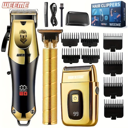 Hair Clipper Set for Men USB Rechargeable – LCD Display Cordless Trimmer, Guide Combs & Cleaning Brushes, Professional Home Haircut Kit