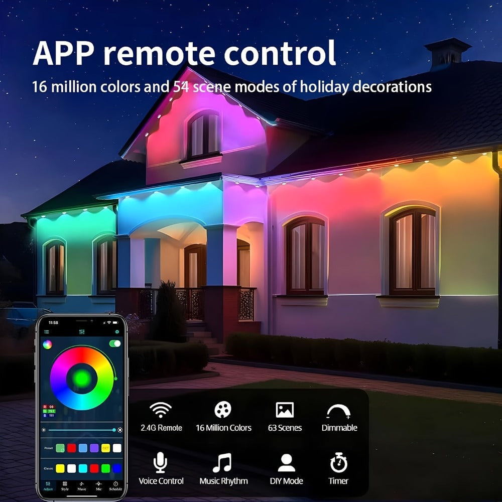 Permanent Outdoor Lights for Eaves RGB Color Changing, Music Sync, Dimmable, Timer, Multicolor & White