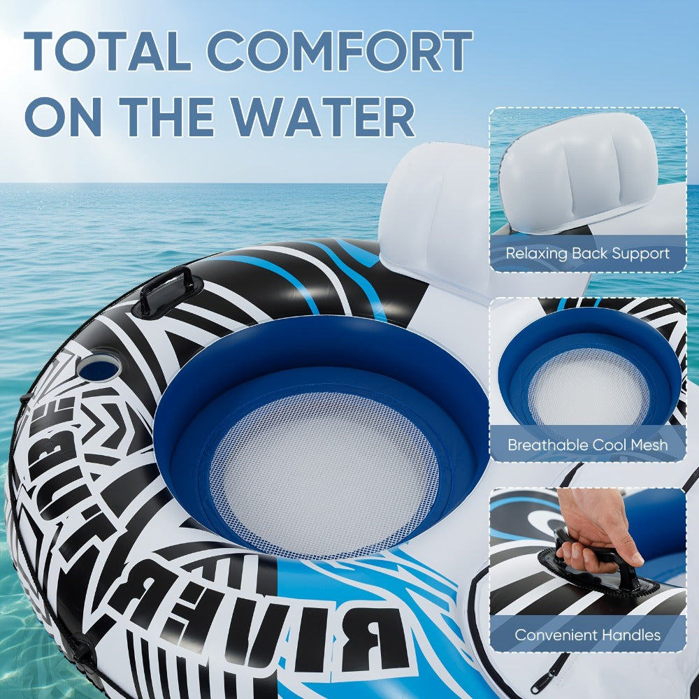 Pool Float Double Ring Raft for Two with Detachable Cooler, Two Cup Holders and Inflatable Backrests